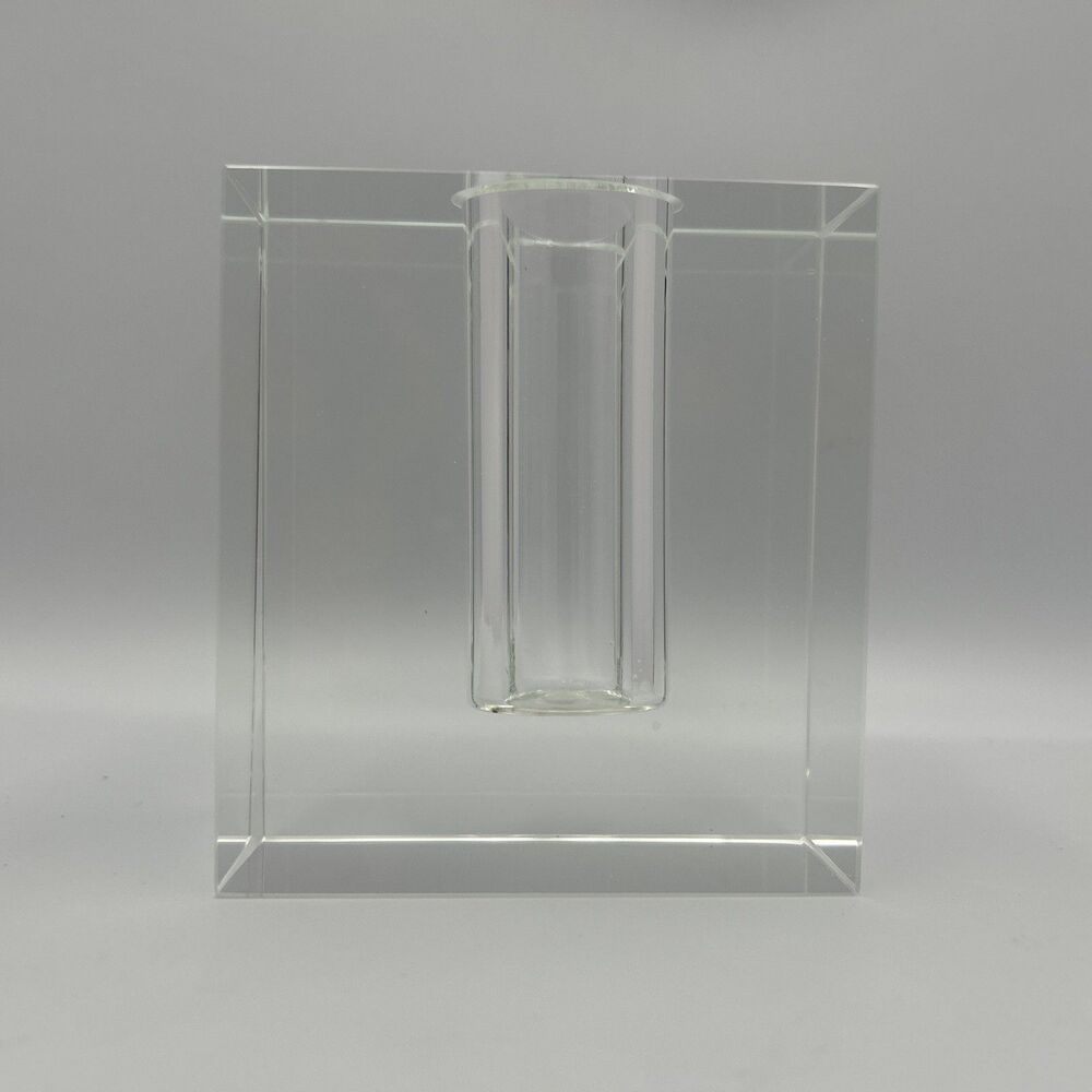 Debi Lilly Crystal Vase Demi Block Design Bud Vase Clear Solid Heavy MCM MODERN